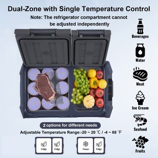 Refrigerador de Coche, Congelador Portátil de Doble Zona de 25 L, Refrigerador de Coche de 12 Voltios, Rango Ajustable de -4℉ a 68℉, Enfriador de Compresor de 12/24V CC y 100-240V CA para Activida...