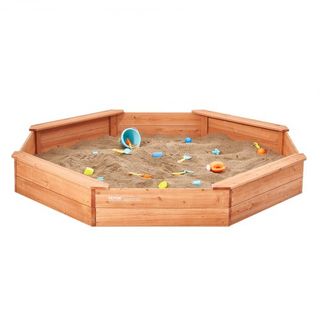Scatola di Sabbia in Legno con Coperchio, 75.6 x 75.6 x 9.1 pollici, Scatola di Sabbia Ottagonale, Area di Sabbia con 4 Sedili e Rivestimento Inferiore, Scatola di Sabbia per Bambini per Giardino Esterno, Spiaggia, Parco, Regalo...
