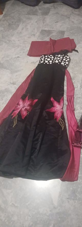 Vestido largo negro y rosa