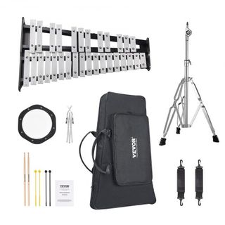 Kit de Campanas Glockenspiel de 30 Notas, Conjunto de Instrumentos de Percusión Profesional con Mallets, Palos de Batería, Soporte de Música, Pad de Práctica de 203 mm / 8", Soporte Ajustable y Bo...