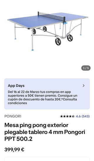 Mesa Ping Pong Exterior Plegable Pongori