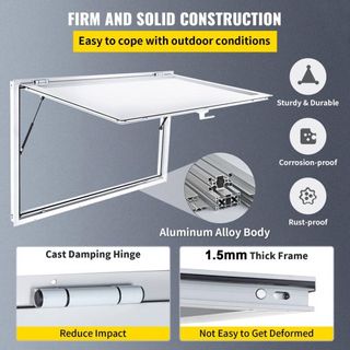 Ventana de Concesión 48"x36", Ventana de Servicio para Camiones de Comida de Aleación de Aluminio con Puerta de Toldillo y Gancho de Arrastre, Ventana de Servicio de Pie hasta 85 Grados para Camio...