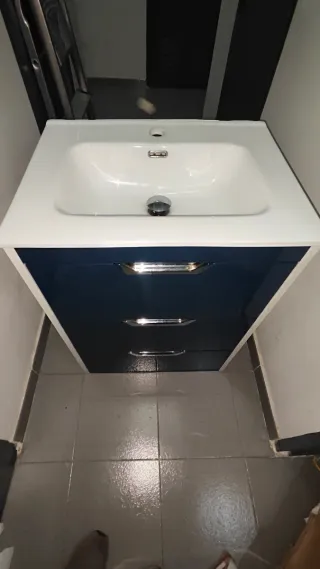 Mueble de baño 3 cajones azul y blanco 60x45cm