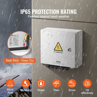 Caja combinadora PV, 6 cadenas, caja combinadora solar con fusible de corriente nominal de 15A, interruptor de circuito de 125A, pararrayos y conector solar, caja de acero para sistemas de paneles...