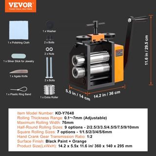 Fresadora, Máquina de Fresado de Joyería de 3"/76 mm, Relación de Engranaje 1:2, Fresadora Multifuncional 3 en 1, Grosor de Prensado de 0.1-7mm para Hacer Hojas de Joyería de Metal, Alambre Cuadra...