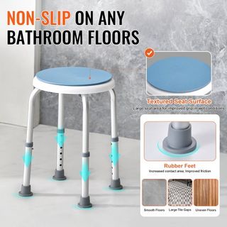 Silla de Ducha Giratoria 360 Grados, Taburete de Ducha de Altura Ajustable, Silla de Baño para Ducha o Bañera, Asiento de Banco Antideslizante para Ancianos, Discapacitados y Personas con Movilida...