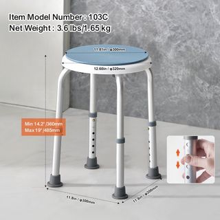 Silla de Ducha Giratoria 360 Grados, Taburete de Ducha de Altura Ajustable, Silla de Baño para Ducha o Bañera, Asiento de Banco Antideslizante para Ancianos, Discapacitados y Personas con Movilida...