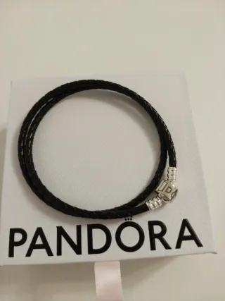 Pulsera Pandora Cuero Doble Negro y Plata