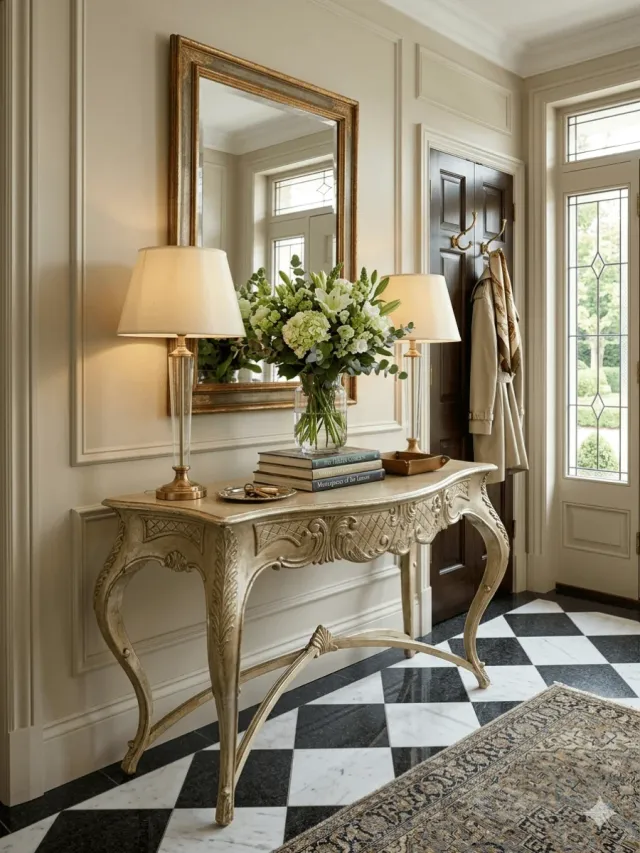 Consola estilo Luis XV beige y dorada