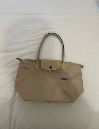 Bolso Longchamp Beige con Logo Azul