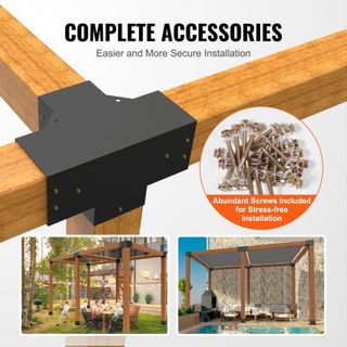 Kit de Soporte para Pérgola 6''x6''(Tamaño Interno 5.6x5.6), 2pcs Soporte de Esquina de 4 Vías de Alta Resistencia para Trabajos de Madera DIY, Kit de Base para Postes, Instalación Fácil de Vigas ...