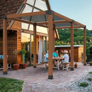 Kit de Soporte para Pérgola 6''x6''(Tamaño Interno 5.6x5.6), 2pcs Soporte de Esquina de 4 Vías de Alta Resistencia para Trabajos de Madera DIY, Kit de Base para Postes, Instalación Fácil de Vigas ...