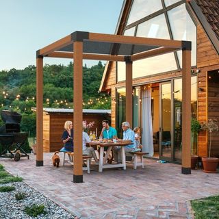 Kit de Soporte para Pérgola 6''x6''(Tamaño Interno 5.6x5.6), 4pcs Soporte de Esquina de 3 Vías de Alta Resistencia para Trabajos de Carpintería DIY, Kit de Base para Postes de Instalación Fácil pa...