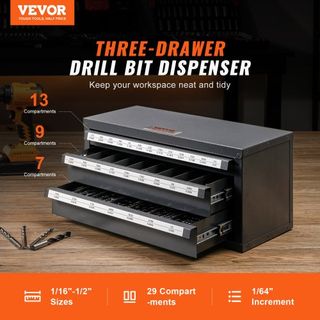 Gabinete Dispensador de Brocas, Gabinete Organizador de Brocas de Tres Cajones para 1.59 mm a 12.7 mm, Gabinete Organizador de Acero para Dispensador de Brocas con Etiquetas, Dispensador Apilable ...