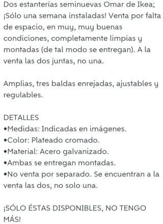 ¡2 X 50€! -NO ENVÍO- ESTANTERÍAS METAL IKEA OMAR