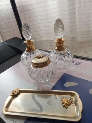 Set Tocador Vintage Cristal Dorado