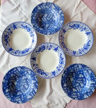 6 piatti fondi vintage blu e bianchi