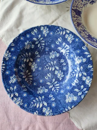 6 piatti fondi vintage blu e bianchi