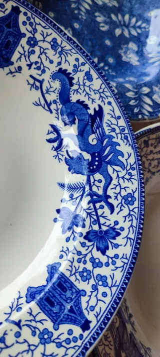 6 piatti fondi vintage blu e bianchi