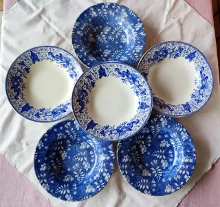 6 piatti fondi vintage blu e bianchi