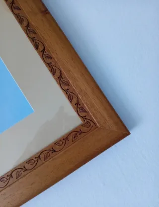 Cuadro flores amarillas Marcó de madera  y cristal