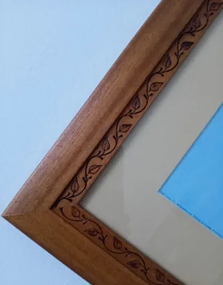 Cuadro flores amarillas Marcó de madera  y cristal