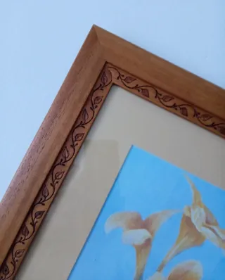 Cuadro flores amarillas Marcó de madera  y cristal