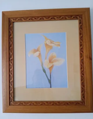 Cuadro flores amarillas Marcó de madera  y cristal