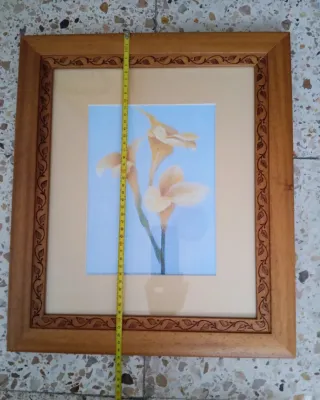 Cuadro flores amarillas Marcó de madera  y cristal