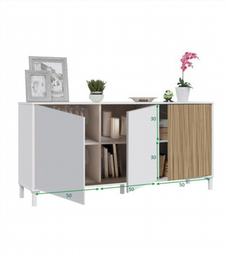 Aparador 3 Puertas 154cm. Blanco Artik/Natur