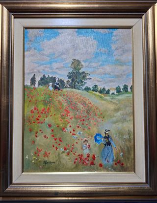 Quadro olio su tela con paesaggio e figure