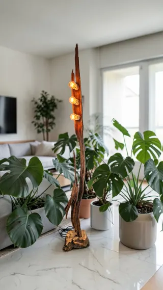 Lámpara de pie artesanal de madera