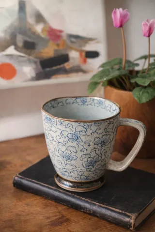 TAZA CERÁMICA ESTILO JAPONÉS + COLLAR VINTAGE