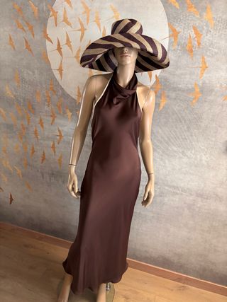 Vestido Zara Halter Satén Marrón T M