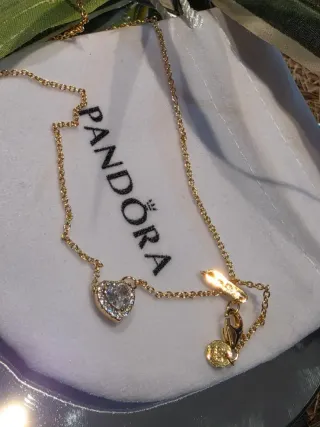 Gargantilla Pandora Corazón Baño Oro 14k