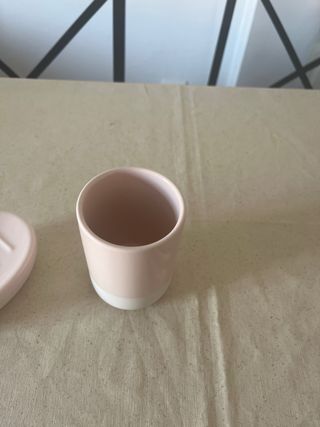 Jabonera y Vaso Cerámica Rosa y Blanco