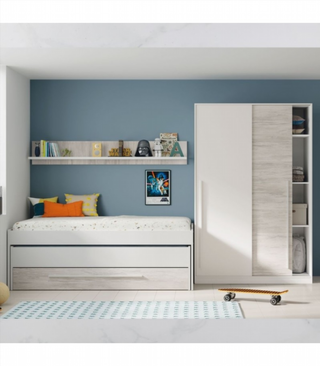 Cama Juvenil Doble 2 Cajones. Blanco Alpes/Basalt