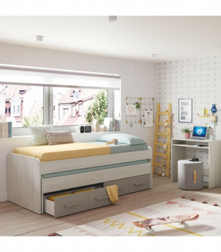 Cama Juvenil Doble 2 Cajones. Blanco Alpes/Basalt