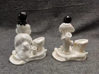 Pareja de antiguos tinteros de porcelana