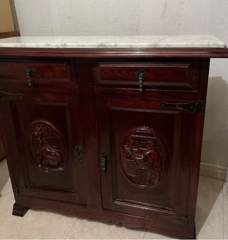 Mueble recibidor madera y mármol