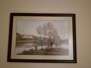 Cuadro abstracto pintado a mano y set de lamparas