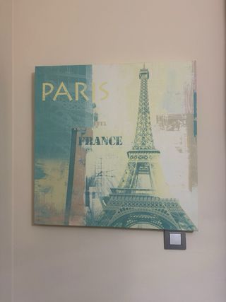 Cuadro abstracto pintado a mano y set de lamparas