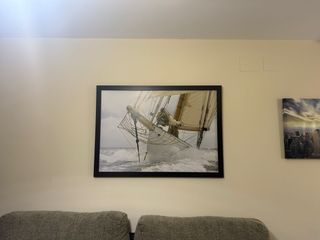 Cuadro abstracto pintado a mano y set de lamparas