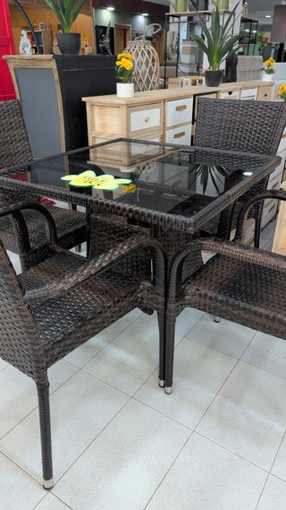 Mesa y 4 sillas terraza ratán 99€