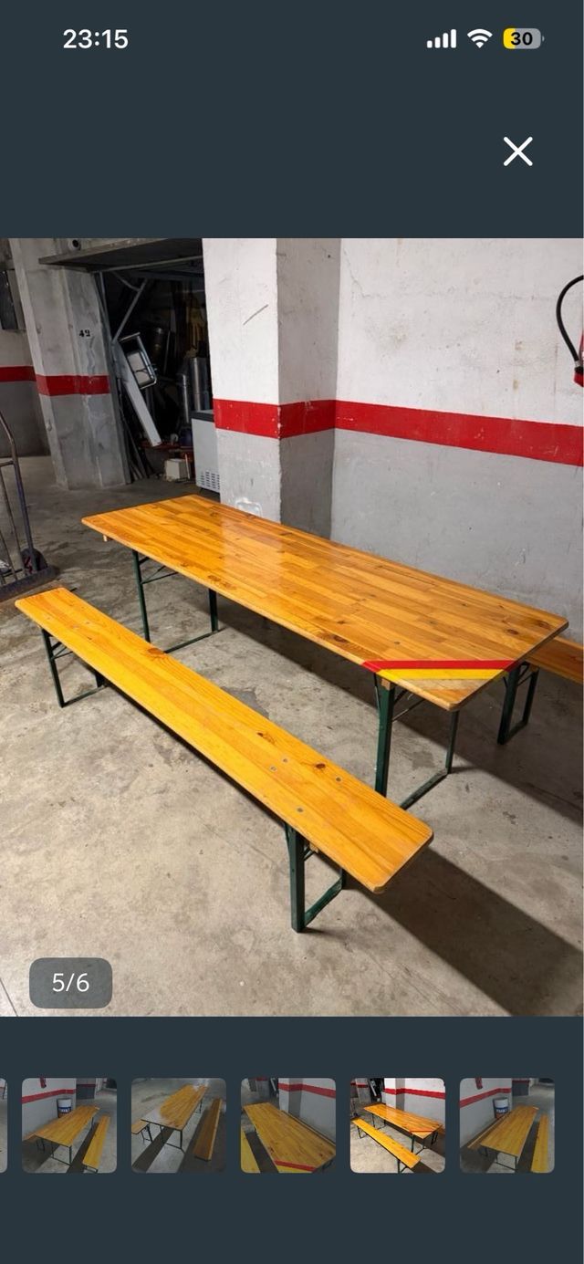 Mesa y bancos madera plegables