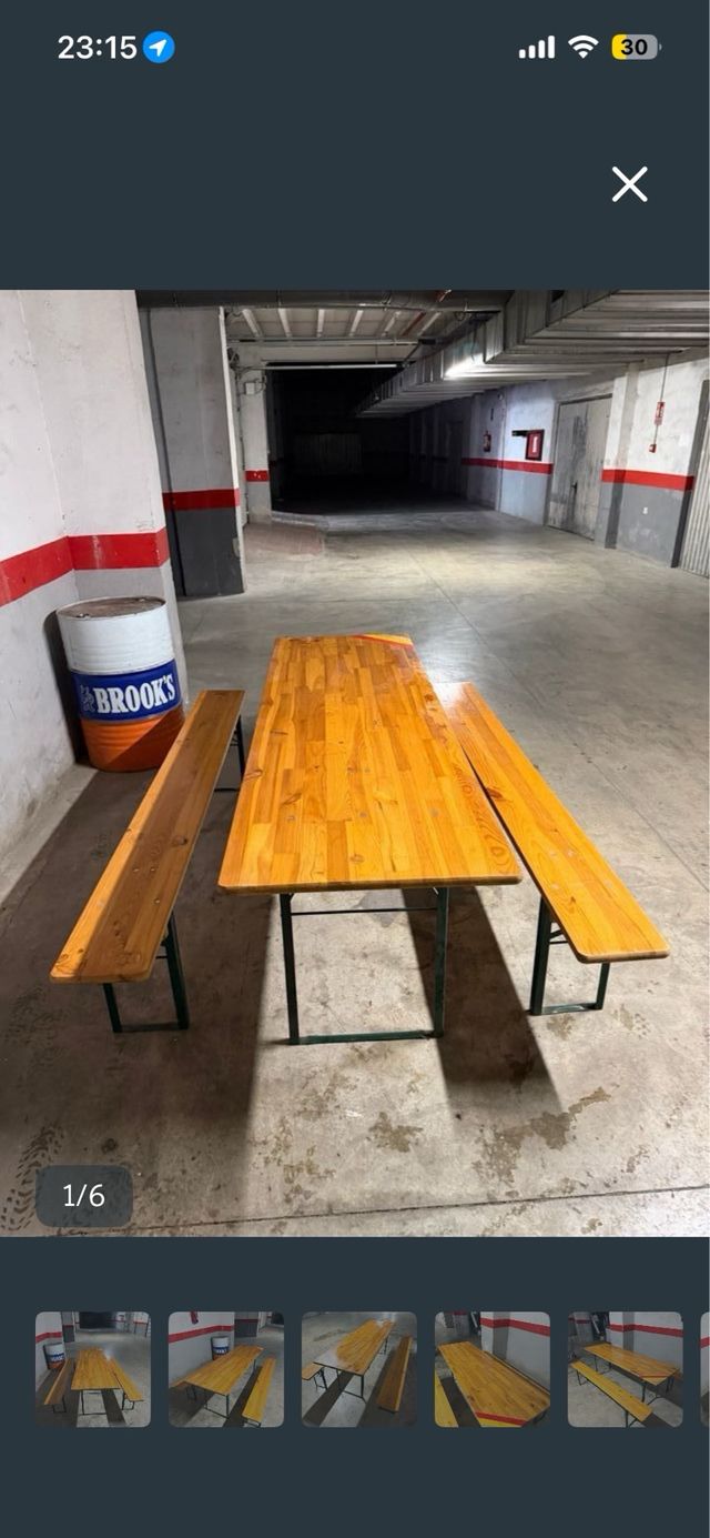 Mesa y bancos madera plegables