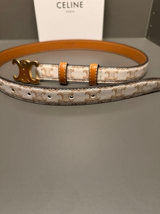 Cintura Celine Triomphe Beige e Dorato 95cm
