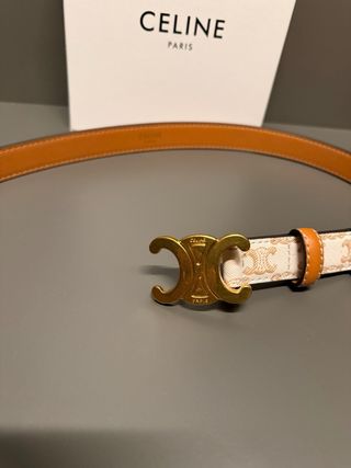 Cintura Celine Triomphe Beige e Dorato 95cm
