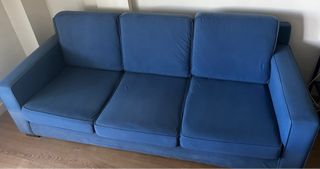 Sofá 3 plazas azul tela antimachas