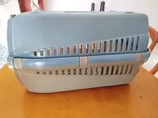 Transportín para mascotas azul y beige